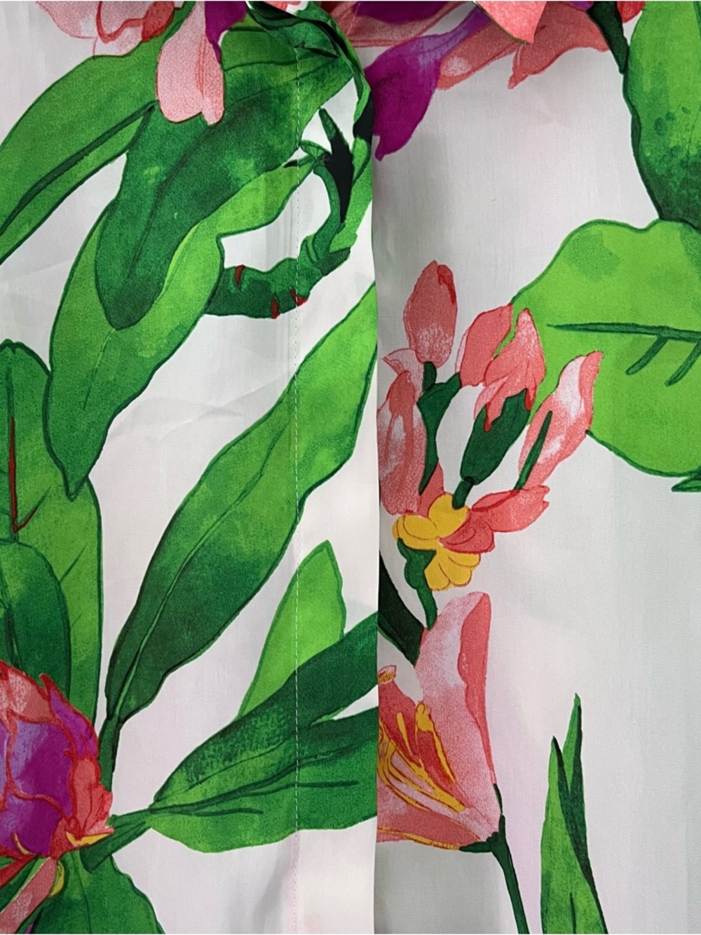 Zara Tropical Floral Button Down Blouse XS Pink Green Resort Shirt - Picture 6 of 8
